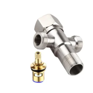 1/2 Inch 304 Stainless Steel Manual Angle Valve High-Flow Double Outlet Male Connection 3-Year Warranty for Water Supply