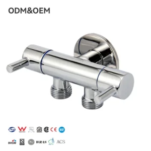 1 In 2 Out Angle Valve Dual Handle Chrome Finish Refined Brass Construction for Water Use Can Connect Washing Machine and Toilet
