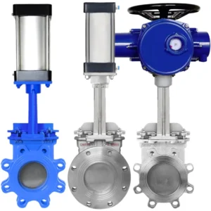 100mm Pneumatic Slurry Knife Gate Valves Non-rising Stem Pneumatic Actuator Air Control Double Flange Cast Iron Knife Gate Valve