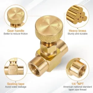 2 Piece Heavy Duty Brass Instrument Control Needle Valve 1/4″ NPT Female Connection for Gas Golden Finish