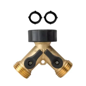 2 Way Y Shaped Shutoff Splitter and Tap Garden Hose Splitter Brass Dual Outlet Garden Hose Y Adapter With 2 Extra Rubber Washers
