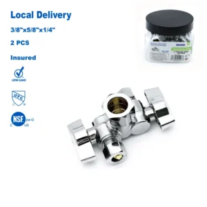 3/8″ * 5/8″ * 1/4″ OD Compression 3-Way Shut Off Valve UPC NSF Certified for US Plumbing