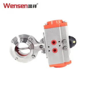 304 316 Hygienic Stainless Steel Weld Type Butterfly Valve with Pneumatic Actuator Head for Fluid Control
