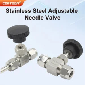 304 Stainless Steel Inline 3-16mm Tube Compression 1/8-1/2 Manual Adjustment Flow Control Needle Valve
