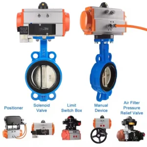 4 Inch EPDM Soft Seat SS304 Disc Ductile Casting Iron Wafer Butterfly Valve with Double Acting Spring Return Pneumatic Actuator