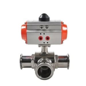 ANSI AC220V DN50 Stainless Steel 304 Clamp 3 Way Pneumatic Actuated Food Grade Ball Valve