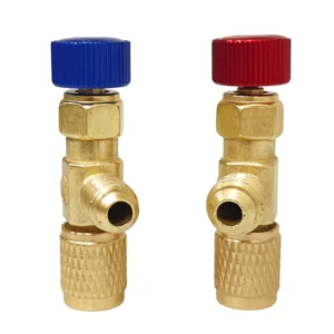 Air Conditioning Refrigerant Charging Safety Valve Brass 90 Degree for R410A R22 With Red Knob