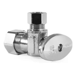 Angle Shut Off Valve Squared Body 1/2 in NOM Comp Inlet X 3/8 in OD Compression Outlet Chrome Heavy Duty 1/4 Quarter Turn