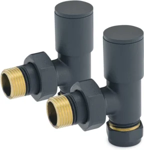 Anthracite Grey Angled Heated Towel Rail Radiator Valves Thermostatic Water Control Brass 15mm 2-Year Warranty