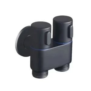 Black Two-Way Dual Outlet Faucet Brass Toilet and Bathroom Tap with Angle Valve Wall Mounted for Washing Machine
