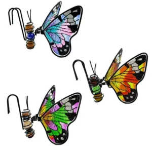 Butterfly Hanging Solar Light Stained Glass Metal Decorative Outdoor Garden Lantern for Tree Yard Patio Fence Home Decoration
