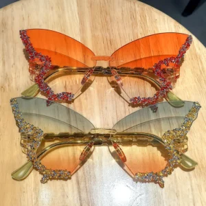 Butterfly Shape Rhinestone Inlay Sunglasses Frameless Sunglasses Unisex Party Dance Sunglasses