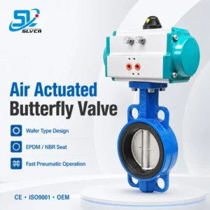 CE & ISO9001 Certified Ductile Iron Cast Iron Body SS304 Disc EPDM NBR PTFE Seat Pneumatic Wafer Butterfly Valve