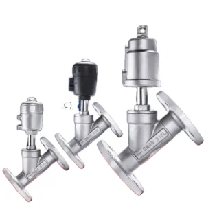 CNJS Pneumatic Stainless Steel Flange DN25 CF8 Y Type Angle Seat Valve with Plastic Actuator for Water 1.6MPa