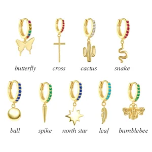 Charm Hoop Earrings Set Butterfly Cross Cactus Snake Star Leaf Bumblebee Huggie Earrings Jewelry