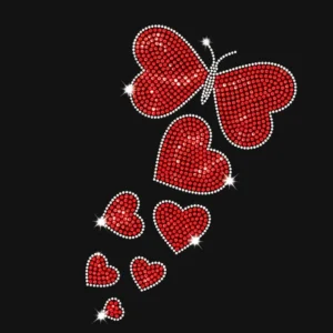 Customized Rhinestone Butterfly Heart Design Heat Transfer for T-shirts