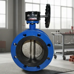 DF810 Ductile Iron Series Flanged Type Soft Sealing Center Lined Worm Wheel Butterfly Valve