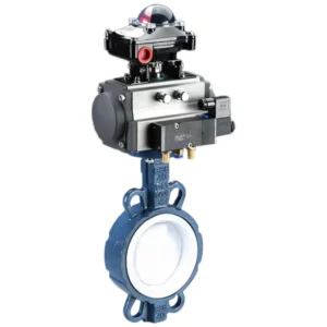 DN150 DN65 PN16 6 Inch PTFE Seat Fluororubber Wafer Type WCB Carbon Steel Double Acting Pneumatic Actuator Butterfly Valve