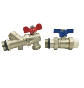 DN25 1inch Copper Inlet Return Ball Valve Y Strainer Filter PPR Hot Melt End Butterfly Handle Brass Nickel Plated Valve