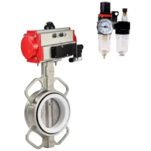 DNOVA Butterfly Valve Stainless Steel AISI 316L Compact Flanged Pneumatic WBV3232P-2W-Fb-H