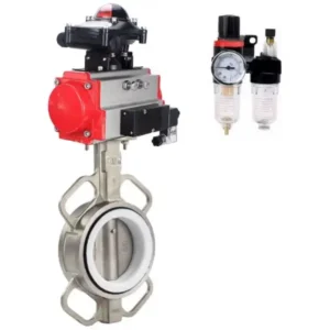DNOVA Butterfly Valve Stainless Steel AISI 316L Compact Flanged Pneumatic WBV3232P-2W-Fb-H
