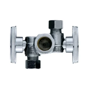 Dual Outlet 3 Way Angle Stop Valve 1 2″ Nominal (5 8″ OD) Comp X 3 8″Com X 3 8″Comp 1 4 Quarter Turn Brass Shut off Valve