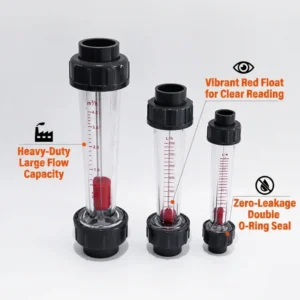 Flow Meter Corrosion Resistant Plastic Liquid Flowmeter with SS316 Guide Rod High Visibility Red Float for Chemical Plants