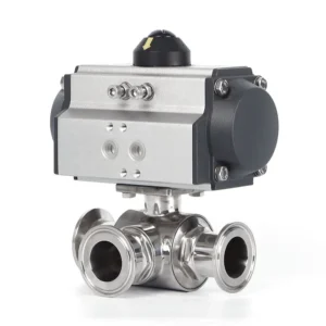 Food Grade 3 Three Way T Type 1.5″ Tri Clamp Pneumatic Sanitary Ball Valve With Limit Switch