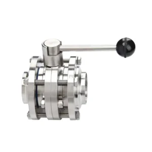 Food Hygiene Grade SS304 316 Stainless Steel Sanitary Manual Three Piece Welded Butterfly Valve Butt Welding ISO9001