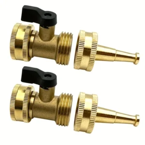 Forged Brass 3/4 Inch GHT Hose Shutoff Valve Kit with Spray Nozzle Durable Leak Proof Universal for Outdoor Use