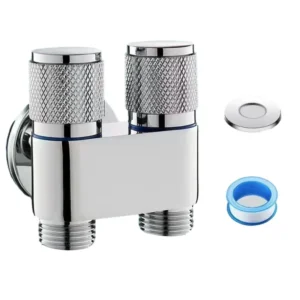 G1/2 Double Control Brass Faucet Dual Angle Valves for Washing Machines and Toilets Outdoor Bathroom Tap with Triangles Design