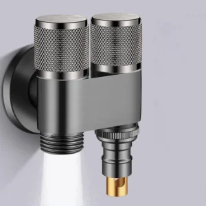 G1 2″ Standard Stainless Steel 1 in 2 Out Angle Valve Cleaning Toilet Double Handle Wall Mounted Angle Valve for Bathroom