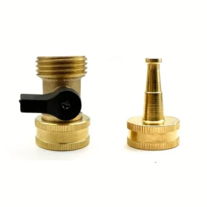 Heavy Duty Brass Hose Shutoff Valve Set with 2″ Spray Nozzle, 3/4 Inch GHT Connection, Leak Proof Design for Outdoor Water Use