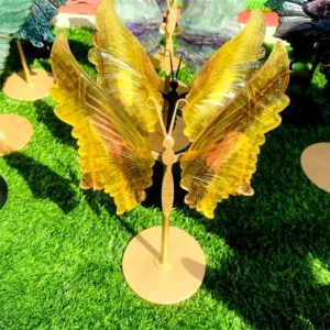 High Polished Hand Carved Crystal Butterfly Big Natural Yellow Fluorite Butterfly for Decorative Collection