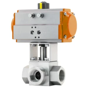 High Pressure Stainless Steel 3 Way T Port Thread Spring Return Pneumatic Actuator Ball Valve