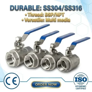 Industrial Grade Valves Full Port 2PC Water Ball Valve Fluid Control Manual Valves Stainless Steel Female Threaded Ball Valve