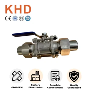 KHD 304 316 Stainless Steel Manual Three Piece Ball Valve with Detachable Joint Welded Union Ball Valve