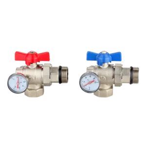 Manual OEM Angle Brass Water Control Ball Valve With Temperature Gauge DN25 NPT Connection