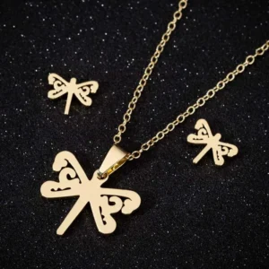 Necklace Earring Set Multiple Patterns Palm Butterfly Finger Heart 18K Gold Plated Stainless Steel Rustproof Daily Wear Gift