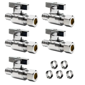 Olde Chrome 1/2″ F1807 PEX * 3/8″ OD Compression LF Brass 1/4 Turn Straight Shutoff Valves