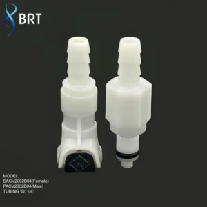 Plastic Pipe Fittings 1/4 Hose Barb Valved Male Insert Quick Release Fittings for Tire Inflator Balloon POM Body EPDM O-ring