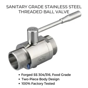 Sanitary Grade Stainless Steel Forged Two Piece Threaded Ball Fixed Liquor Valve for Brewing Wine