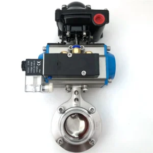 Sanitary Tri Clamp Pneumatic Actuated Butterfly Valve with Double Acting Actuator SS304 316 Stainless Steel