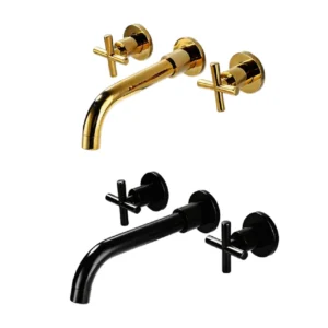Solid Brass Concealed Wall Mounted Basin Faucet 360° Rotatable Dual Handle Hot Cold Mixer for Home Hotel Bathroom Renovation