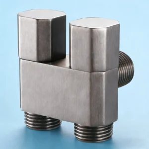 Source Nickel-plated Brushed Brass 15mm Rust-proof Double Outlet Angle Valve for Washing Machine