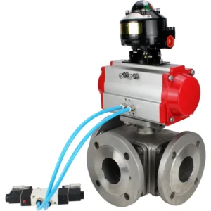 Stainless Steel AISI 316 Ball Valve DNOVA BV3232P(4pc)-FP-3WL-F-ISO-H 16 bar Full Bore Flanged Pneumatic