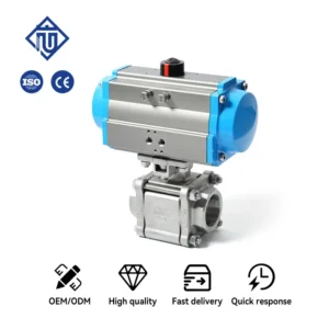 Stainless Steel Pneumatic 3 Piece Threaded Full Bore Ball Valve with PTFE Seated