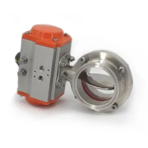 Stainless Steel Pneumatic Sanitary Butterfly Valve with Clamp 1/2″~3″ Port Size PTFE Seat -20~180 Temperature Range