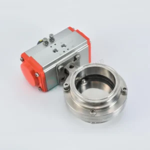 Stainless Steel Sanitary Pneumatic Quick Fitting Butterfly Valve High Temperature Aluminum Head Clamp 57mm