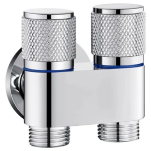 Stainless Steel Shut Off Valve for Toilet Bidet Chrome Plated Dual Outlet T-Adapter Angle Valve with Non-Slip Knurled Handles